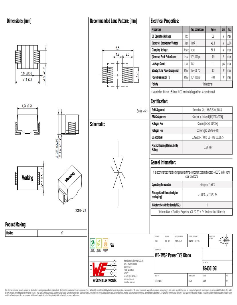 TVS Diodes Transient Voltage Suppressors TRANSIL 50 pieces
