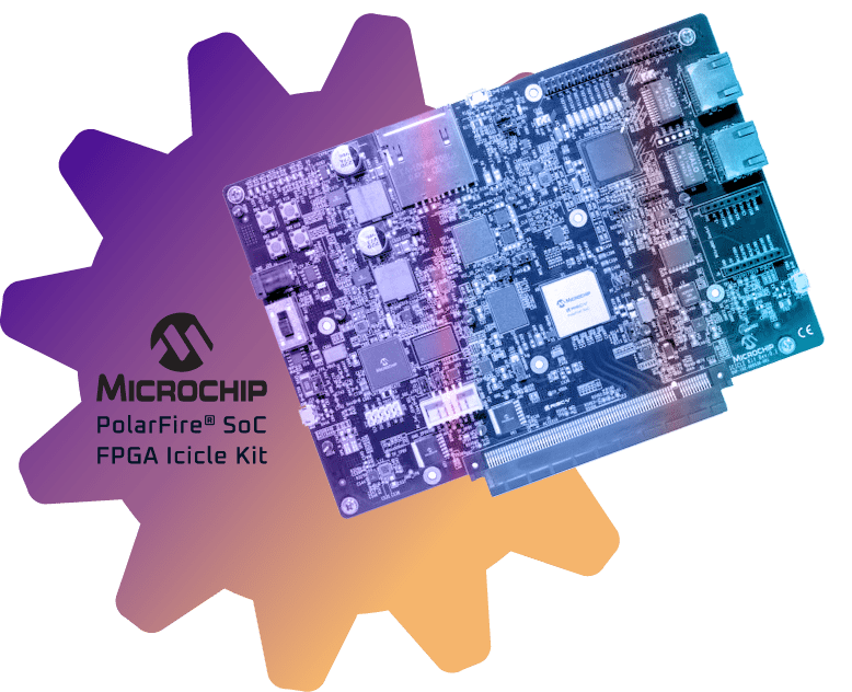 A cog shape with a Microchip PolarFire® SoC FPGA Icicle Kit