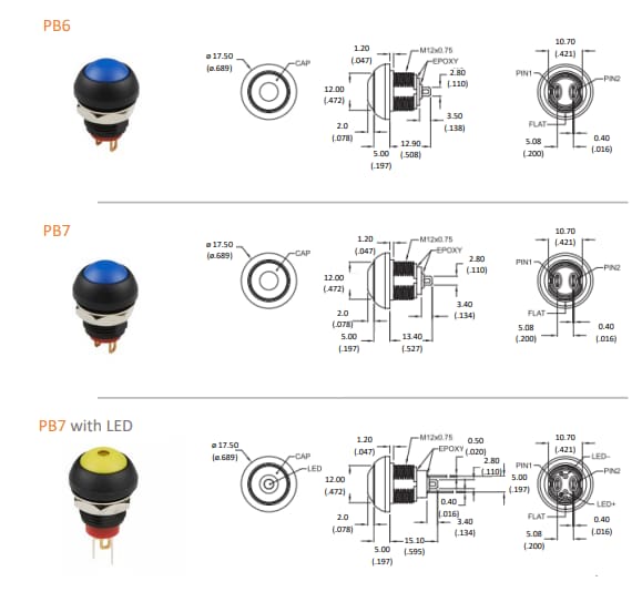 Mechanical Drawing - TE Connectivity / Alcoswitch IP68 Sub-Miniature Pushbutton Switches Mechanical Drawing - TE Connectivity / Alcoswitch IP68 Sub-Miniature Pushbutton Switches