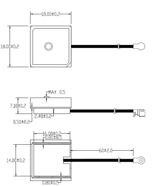 Mechanical Drawing - Abracon APARC1807A-SG3 GNSS Patch Antenna Mechanical Drawing - Abracon APARC1807A-SG3 GNSS Patch Antenna