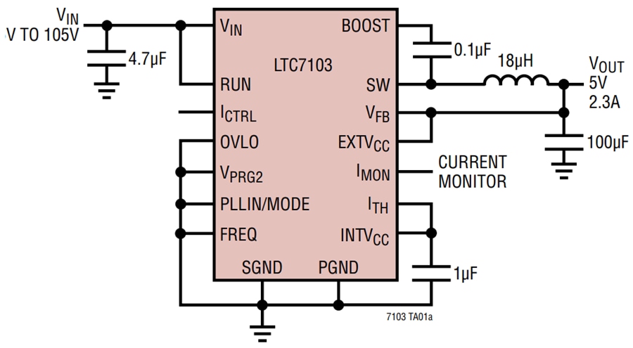 Application Circuit Diagram - Analog Devices Inc. LTC7103 Low EMI Synchronous Step-Down Regulator