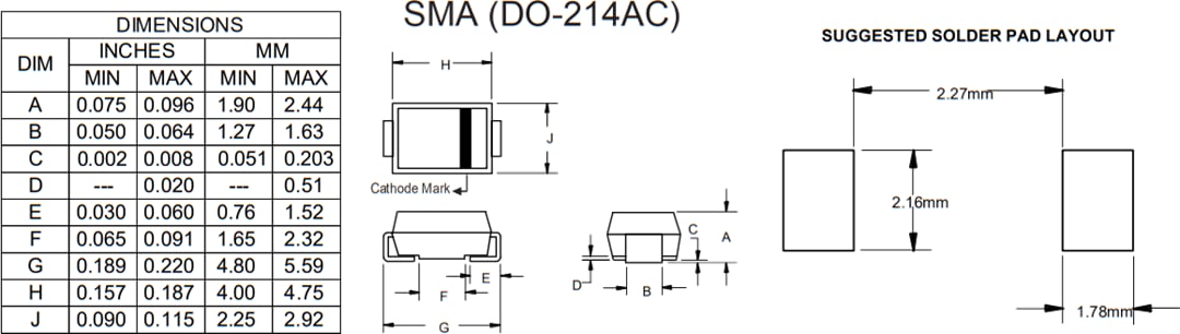 Mechanical Drawing - Micro Commercial Components (MCC) SS12-L to SS110-L Schottky Rectifiers Mechanical Drawing - Micro Commercial Components (MCC) SS12-L to SS110-L Schottky Rectifiers