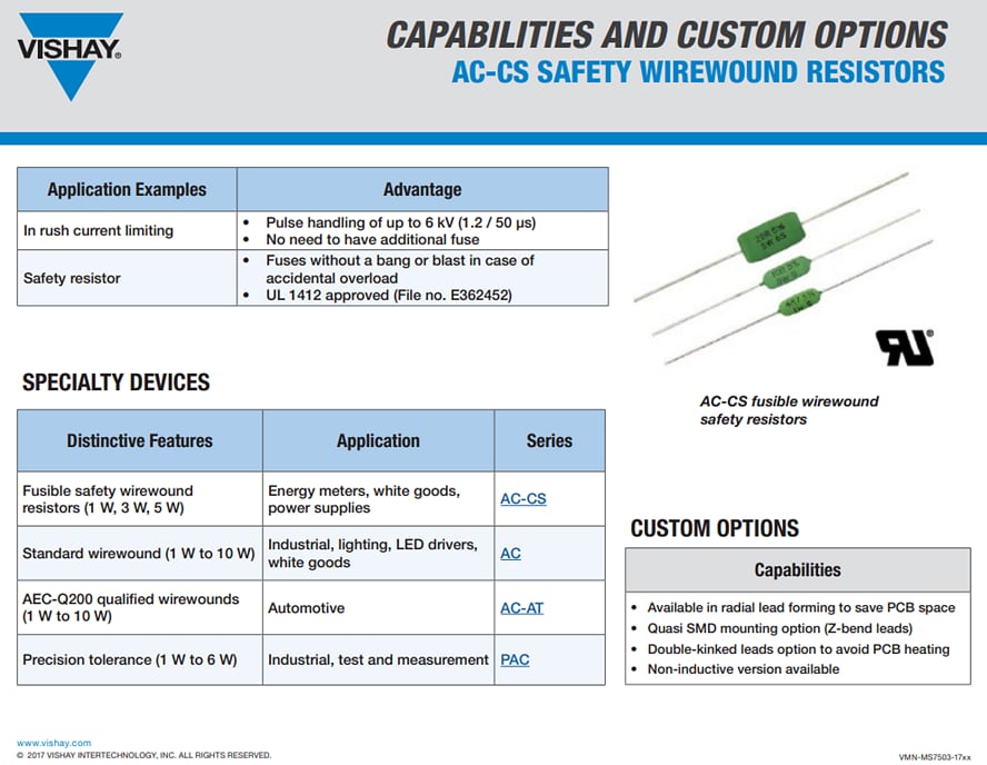 Vishay / Draloric AC Cemented Leaded Wirewound Resistors Vishay / Draloric AC Cemented Leaded Wirewound Resistors