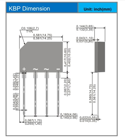 Mechanical Drawing - PANJIT KBP Bridge Rectifiers
