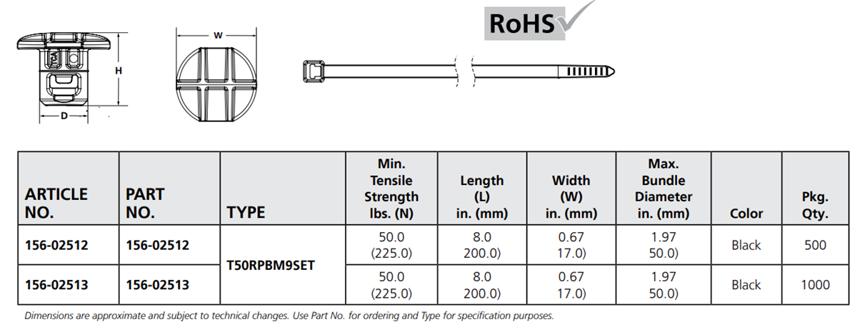 Mechanical Drawing - HellermannTyton Solar Button Mounts with Cable Tie