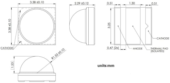 Mechanical Drawing - Lumileds LUXEON HL2X-V High-Power Domed Emitters