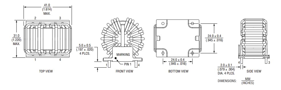 Mechanical Drawing - Bourns CM4030 Common Mode Chokes