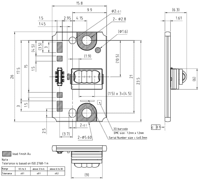 Mechanical Drawing - ams OSRAM Vegalas™ Power PLPM6 Multi-Die Edge Emitting Laser