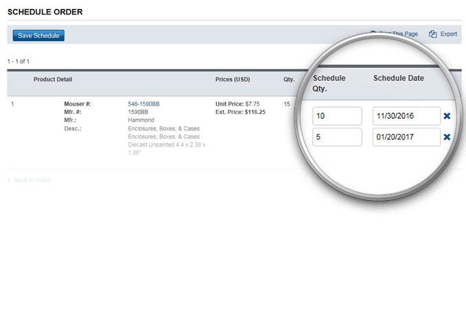 Modify Schedule Modify schedule in order history.
